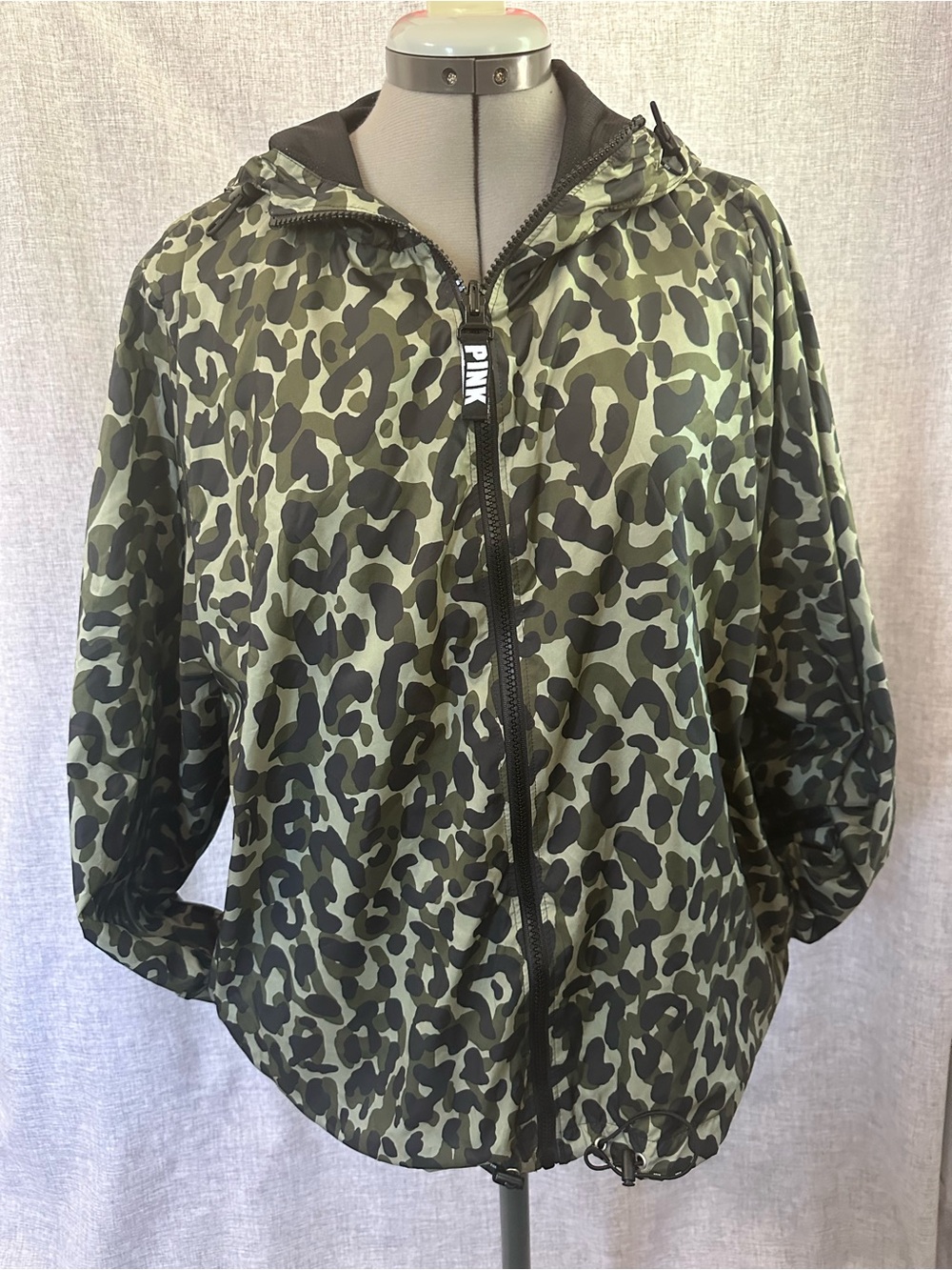PINK Victoria's Secret Olive Green Camo Hooded Bomber Jacket